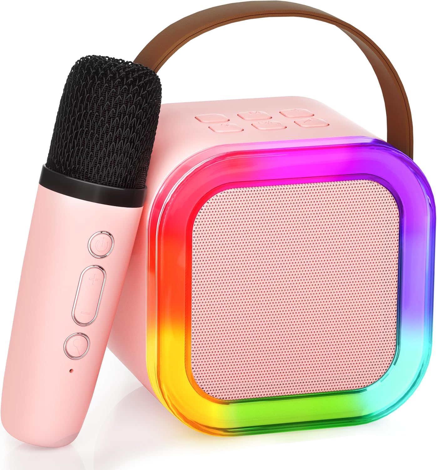 Máquina de karaokê para crianças e adultos, mini alto-falante Bluetooth portátil com 2 microfones sem fio, brinquedos infantis, presentes de aniversário para meninas