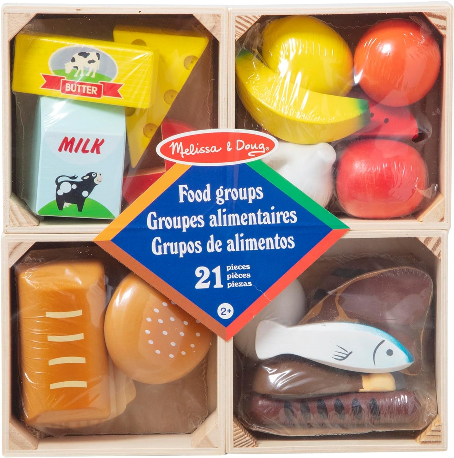 Melissa &amp; Doug Comida de juguete para cortar de madera Juguetes de comida de madera Comida de juguete Comida de juguete Accesorios de cocina 3+ Regalo para niño de 3 años, Regalo para niña de 3 años