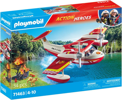 Playmobil 71463 Action Heroes: hidroavião de combate a incêndios com função de extinção, missões de resgate heróicas, com um bombeiro, encenação imaginativa, conjuntos de jogos detalhados adequados para crianças de 4 anos ou mais