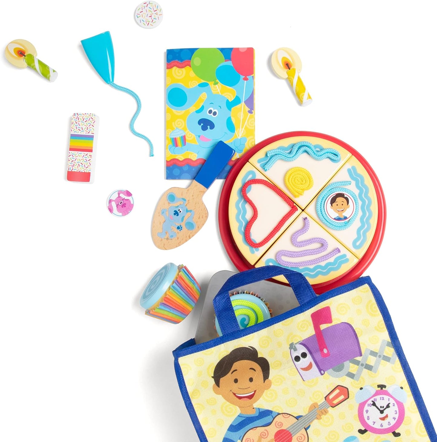 Melissa & Doug As pistas de Blue e você! Conjunto de jogos para festa de aniversário em madeira