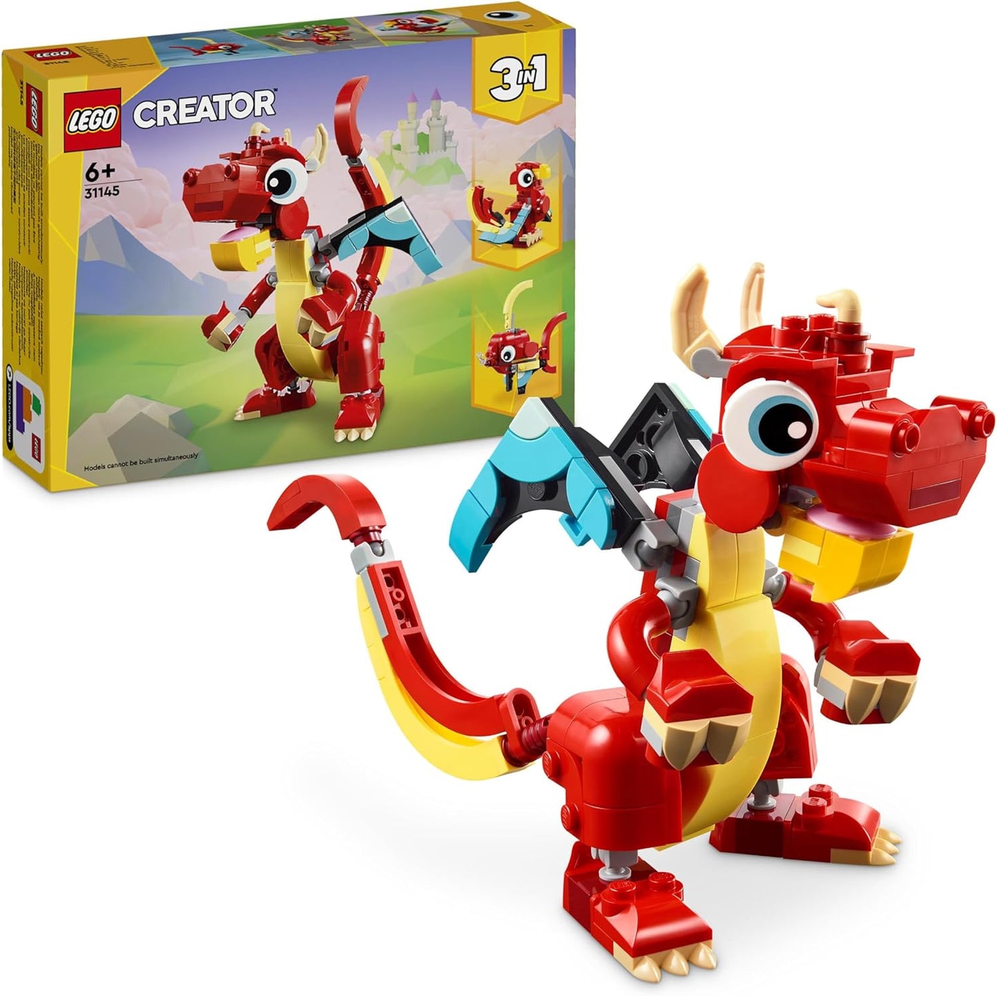 LEGO Criador 3 em 1 Brinquedo Dragão Vermelho para Figura de Peixe para Modelo de Pássaro Fênix, Conjunto de Figuras de Animais, Presentes para Meninos, Meninas e Crianças de 6 Anos ou mais 31145