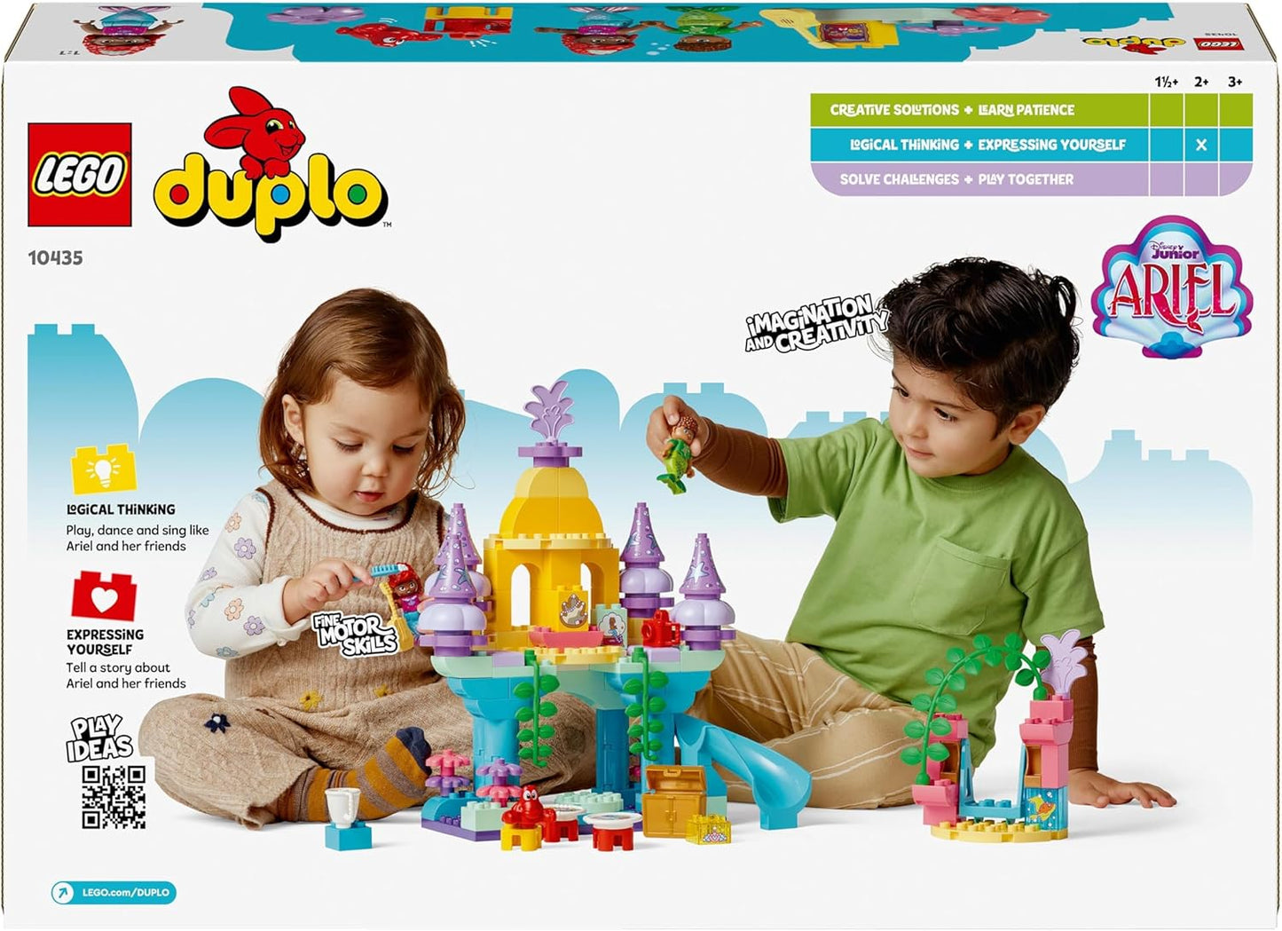 LEGO DUPLO | Palácio subaquático mágico da Disney Ariel, brinquedo de construção da pequena sereia para crianças, meninas e meninos com mais de 2 anos, conjunto de castelo com figuras, brinquedos educativos de aprendizagem, ideia de presente 10435