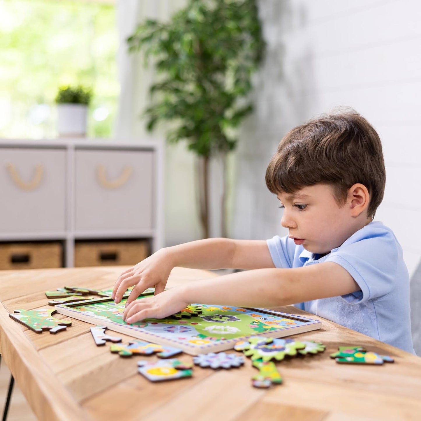 Melissa & Doug Wooden Animal Chase Jigsaw Spinning Gear Puzzle - 24 peças, quebra-cabeças para crianças de 3 anos, quebra-cabeça de madeira, brinquedos Montessori, quebra-cabeças infantis