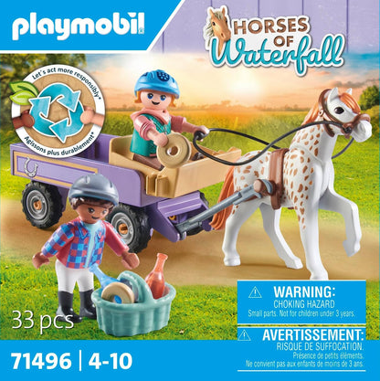 Playmobil 71496 Horses of Waterfall: Pony Carriage, um passeio de pônei mágico, aventuras emocionantes no Waterfall Ranch, conjuntos de jogos detalhados adequados para crianças de 4 anos ou mais