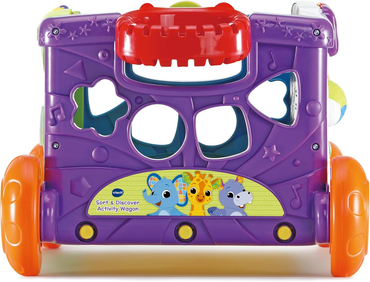 VTech Carrinho de atividades Baby Sort & Discover, Painel de atividades com luzes e materiais manipuláveis, animais, números e cores, brinquedo interativo, presente para crianças de 12, 18, 24 meses ou mais, versão em inglês