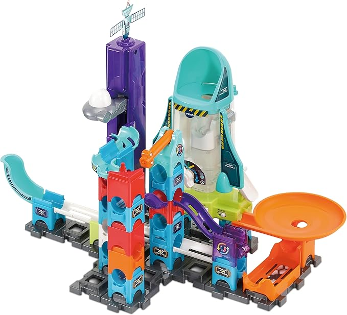 VTech Marble Rush Magentic Dino Adventure, Set de Construcción para Niños, 10 Canicas y 100 Piezas de Construcción, Juguete de Construcción, Dinosaur Marble Rush con Efectos de Luz y Sonido para 4, 5, 6 años + Versión en Inglés