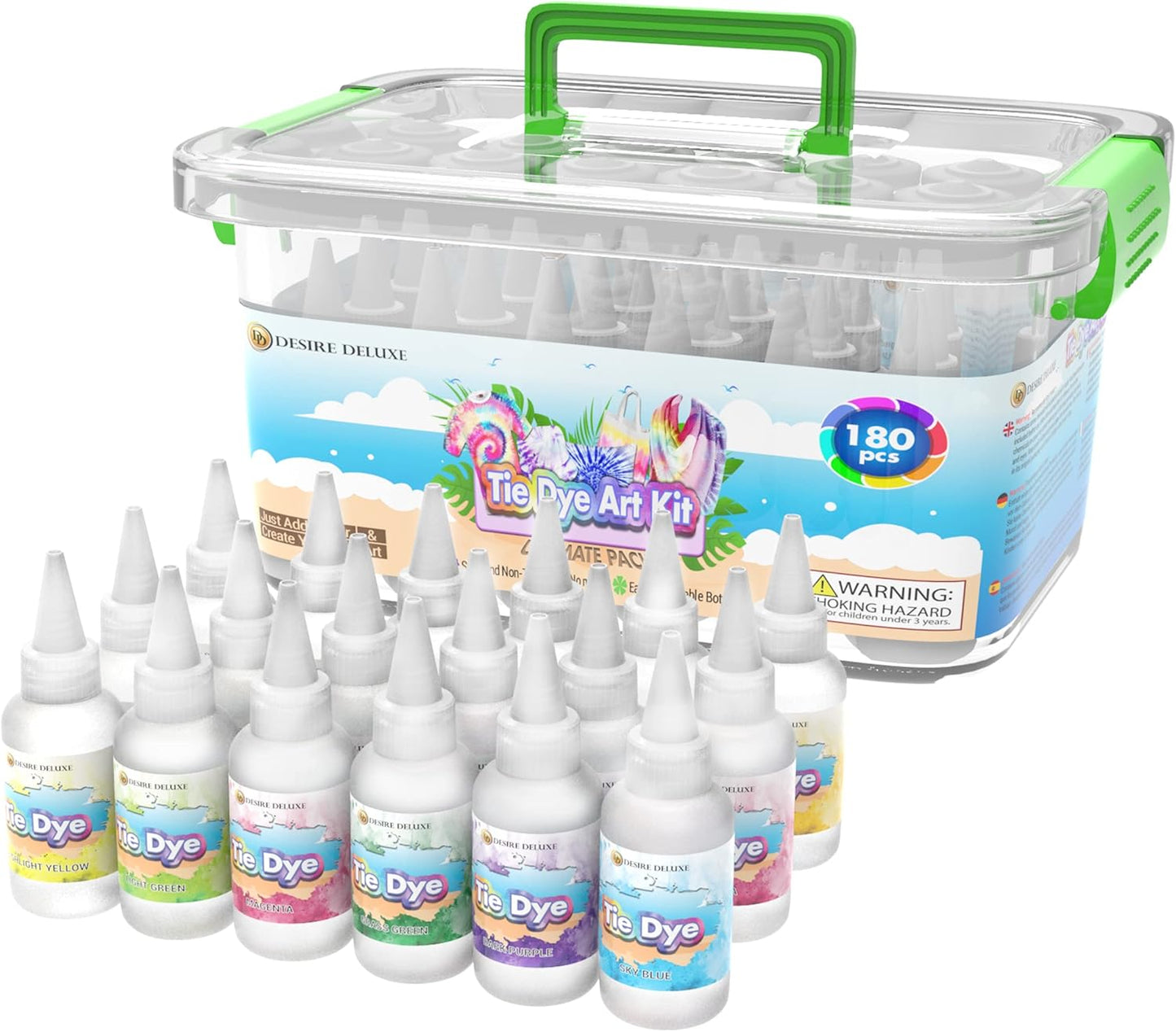 Desire Deluxe Kit Tie Dye Conjunto de 18 cores de tinta Tie-Dye Kits para tingir tecidos, roupas – Jogos de artesanato criativos Atividade para crianças e adultos (180 peças)