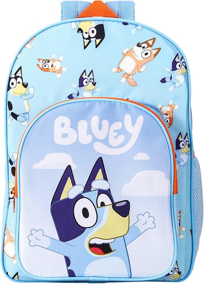 Bluey Mochila infantil premium mochila escolar mochila de viagem meninos meninas com bolso lateral de malha e bolso frontal com zíper