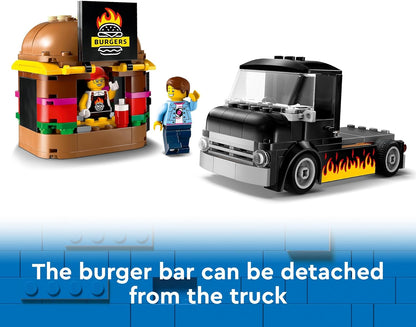 LEGO City Burger Van, brinquedo de caminhão de comida para meninos e meninas de 5 anos ou mais, brinquedos de construção de veículos, conjunto de jogos de cozinha com minifigura e acessórios do fornecedor, presentes de brincadeira imaginativos