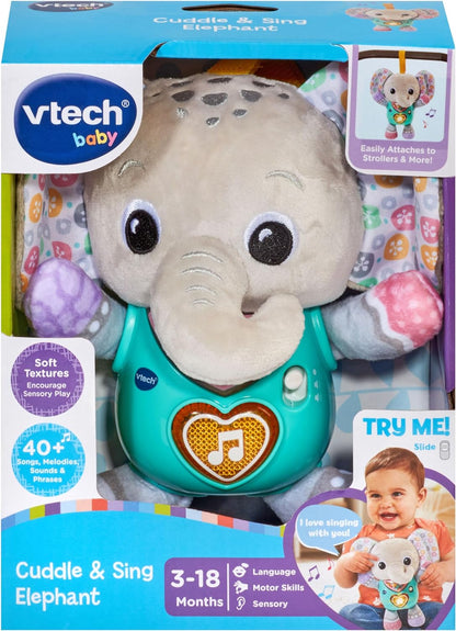 VTech Baby Cuddle &amp; Sing Elephant, Juguete Interactivo para Bebé con Luces, Números y Canciones, Sonajeros y Texturas, Regalo para Bebés de 3, 6, 9, 12 Meses+, Versión en Inglés