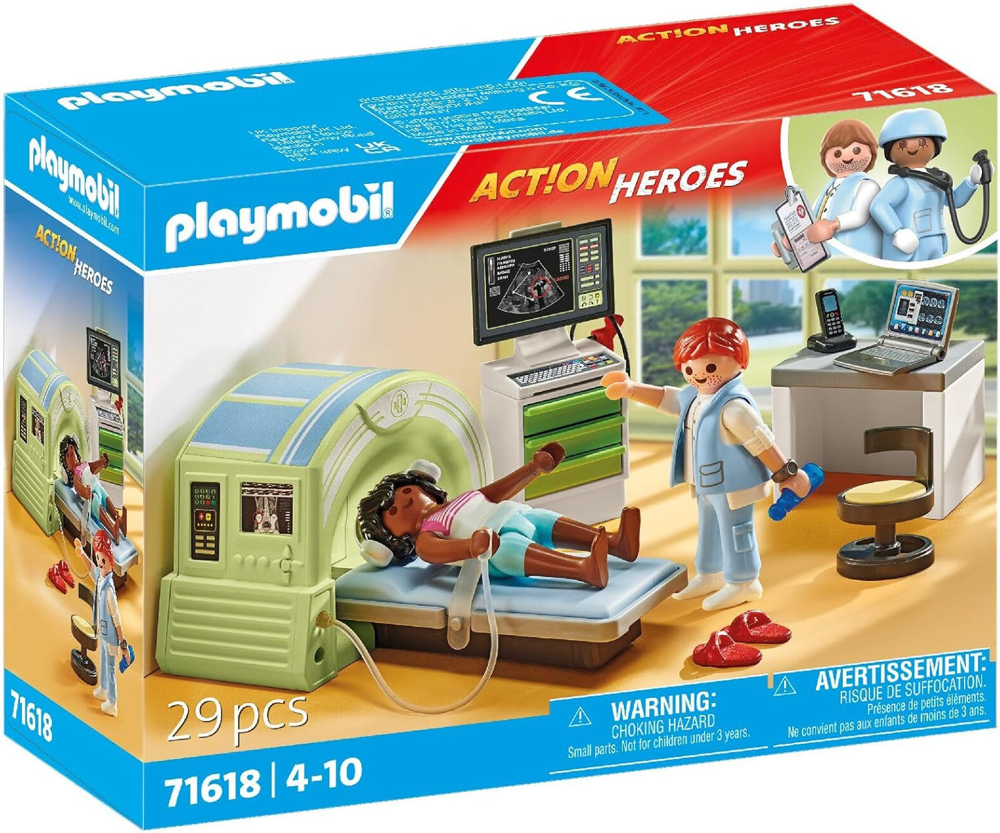 Playmobil 71618 Action Heroes: ressonância magnética com paciente, exame realista pelo radiologista, feito com mais de 80% de materiais reciclados e de base biológica, conjuntos de jogos detalhados adequados para crianças com mais de 4 anos