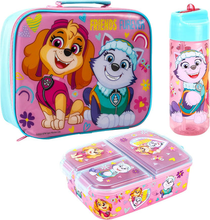 Zawadi Global Conjunto de lancheira infantil Paw Patrol Kids - lancheira isolada, lancheira com vários compartimentos e garrafa de água de 540 ml - conjunto de comida para almoço de viagem escolar, sem BPA