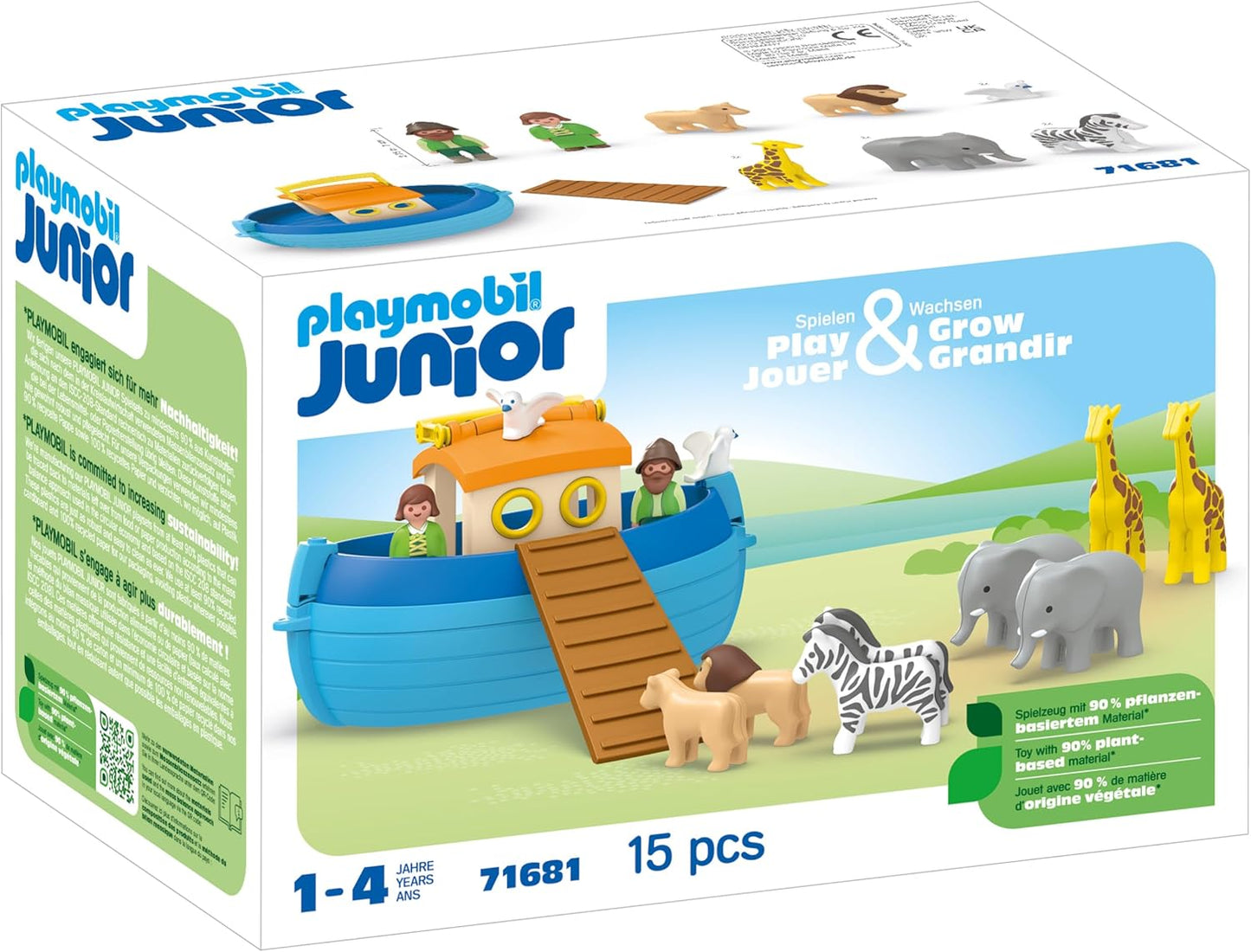 PLAYMOBIL 71681 JUNIOR: My Take Along Arca de Noé, incluindo rampa e nove animais, brinquedo sustentável feito de plástico à base de plantas, brinquedo para presente, conjuntos de jogos adequados para crianças de 1 ano ou mais