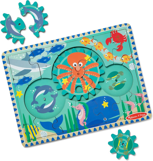 Melissa & Doug Wooden Underwater Jigsaw Spinning Gear Puzzle - 18 peças, quebra-cabeças para crianças de 3 anos, quebra-cabeça de madeira, brinquedos Montessori, quebra-cabeças infantis