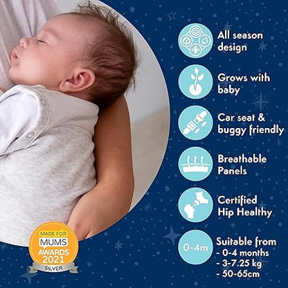 PurFlo Swaddle para saco de dormir | Saco de dormir transpirable para recién nacido que crece con su bebé | Envolver los brazos hacia adentro o hacia afuera | Cadera sana | 0-4 meses | Saco de dormir de 2,5 tog para todas las estaciones.