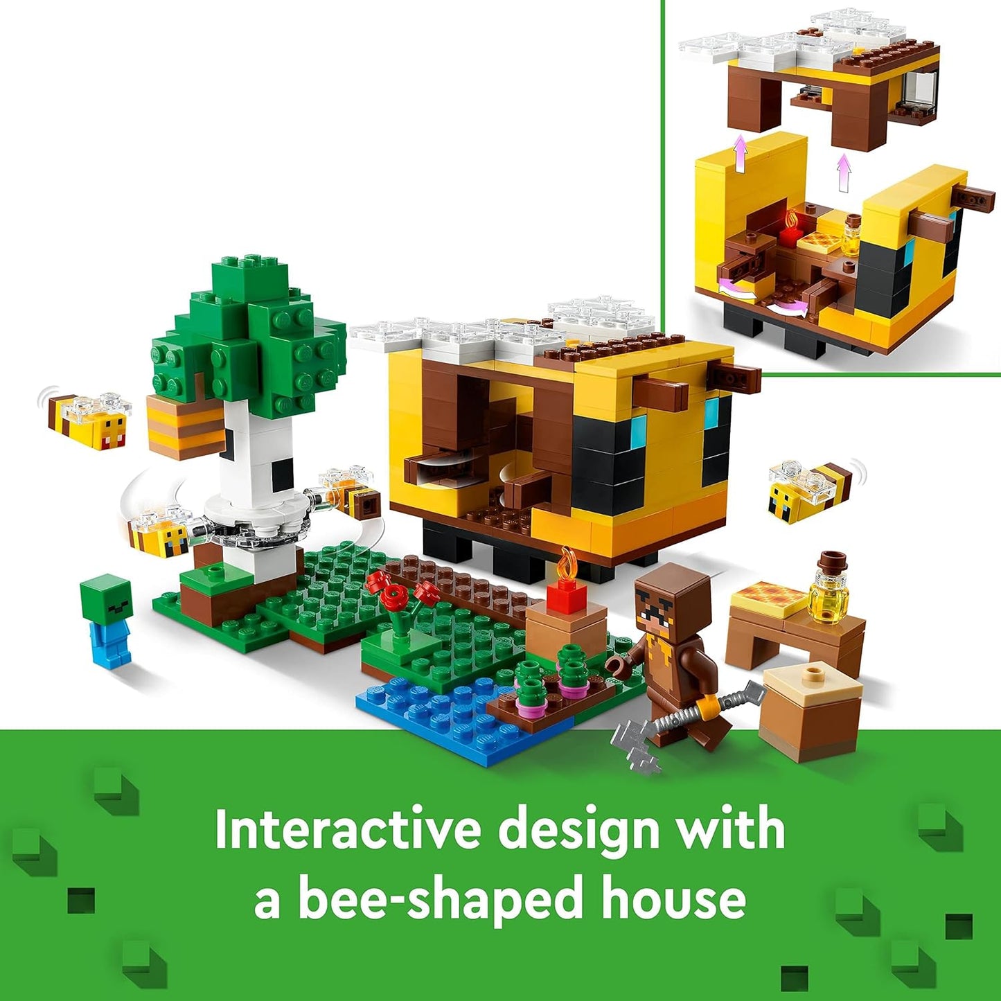 LEGO 21241 Minecraft The Bee Cottage Brinquedo de construção com casa edificável, fazenda, bebê zumbi e figuras de animais, ideia de presente de aniversário para meninos e meninas