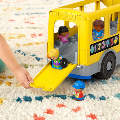 Fisher-Price Little People Brinquedo de aprendizagem para crianças, grande ônibus escolar amarelo com luzes, sons e palcos inteligentes, 4 figuras, maiores de 1 ano, GLT75