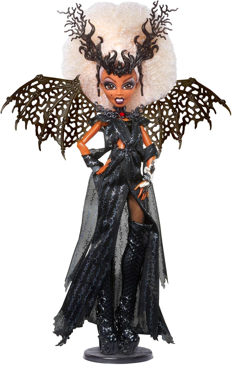 Monster High Boneca RuPaul, Dragon Queen versão colecionável da UE com vestido preto brilhante, botas de cano alto, asas e embalagem premium