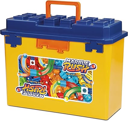 VTech Marble Rush Juego de construcción y caja de almacenamiento, juego de construcción para niños, 5 canicas y 62 piezas de construcción, pista de canicas con lanzador, juguete de construcción, juego de pistas para mayores de 4, 5 y 6 años