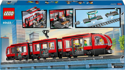 LEGO Conjunto de brinquedos de construção de veículos de estação e bonde City Downtown para crianças, meninos e meninas de mais de 7 anos, com 6 minifiguras e uma figura de cão-guia para dramatização, ideia de presente de aniversário,