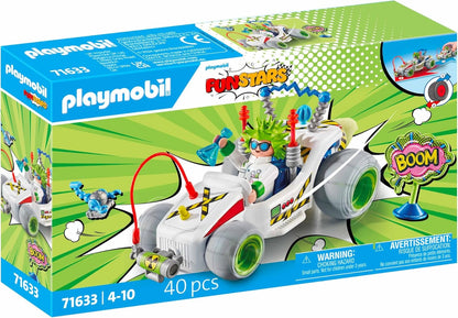 Playmobil 71633 Funstars: Racing Professor, kart com motor retrátil, conjunto dinâmico para corridas emocionantes, conjuntos detalhados adequados para crianças a partir de 4 anos