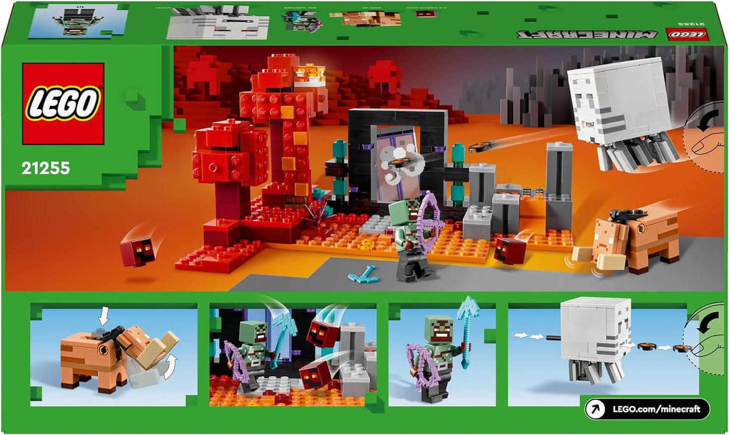 LEGO Conjunto de aventura Minecraft The Nether Portal Ambush, brinquedos de construção para meninos e meninas com cenas de batalha, personagens icônicos e figuras de mobs do jogo, presentes para crianças com mais de 8 anos 21255