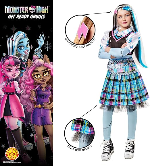 Rubies Fantasia oficial de Monster High Frankie Stein da para meninas de luxo, vestido extravagante infantil