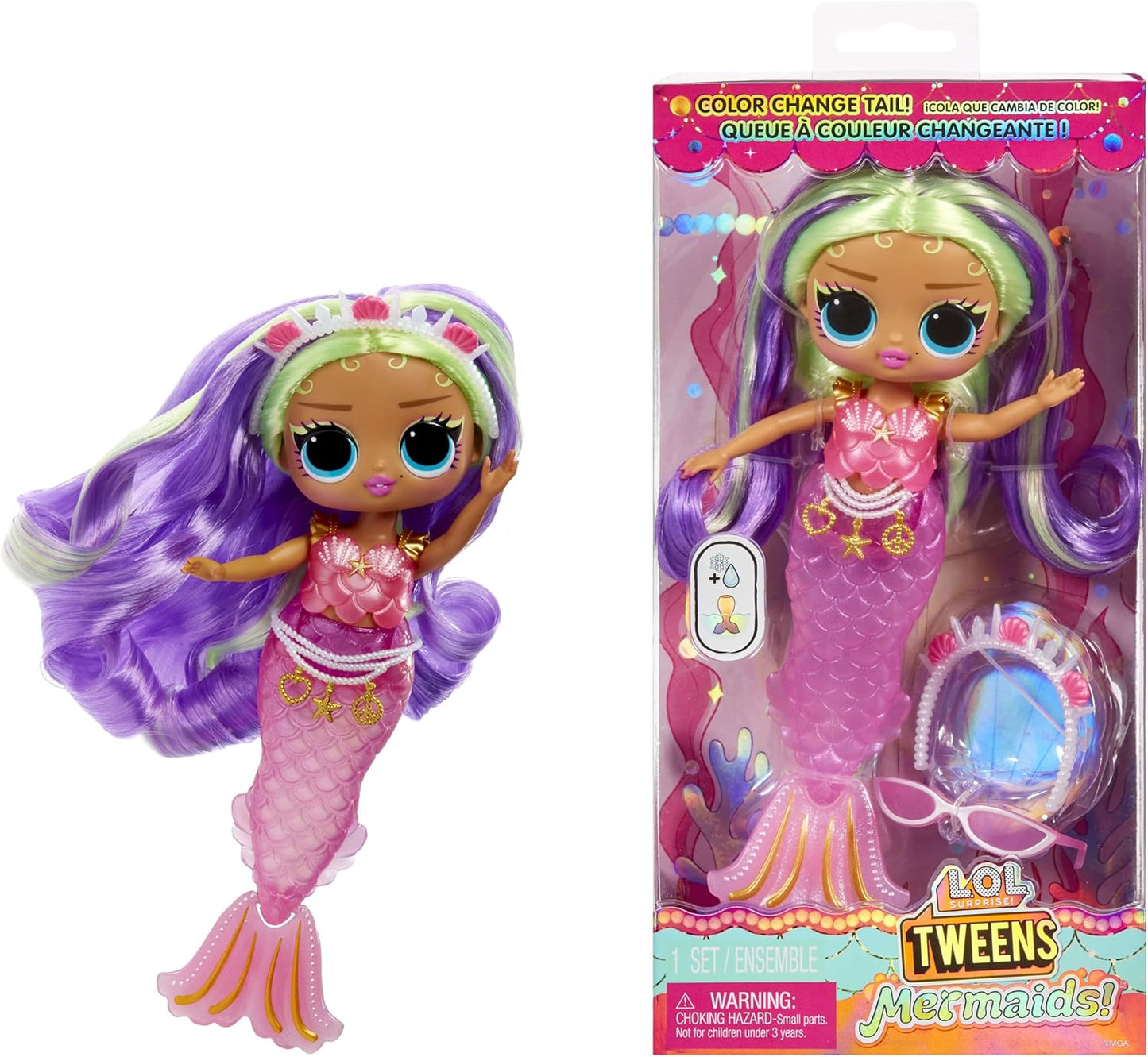 LOL. Surpresa! Tweens - Sereia Cleo Clove - Boneca fashion com cauda que muda de cor, barbatana móvel e lindos acessórios - Brinquedos para crianças e colecionadores a partir de 4 anos