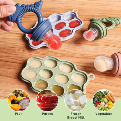 btrfe Molde de picolé de leite materno para bebê com chupeta alimentadora de frutas para bebês - btrfs Bandeja de silicone para congelar mordidinhas para bebês, recipientes de armazenamento de alimentos para dentição de crianças pequenas e alimentação