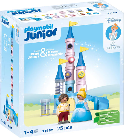 Playmobil 71457 JUNIOR e Disney: Castelo da Cinderela, brinquedos para crianças, feitos com mais de 90% de plástico à base de plantas, brinquedo para presentear e encenação divertida e imaginativa