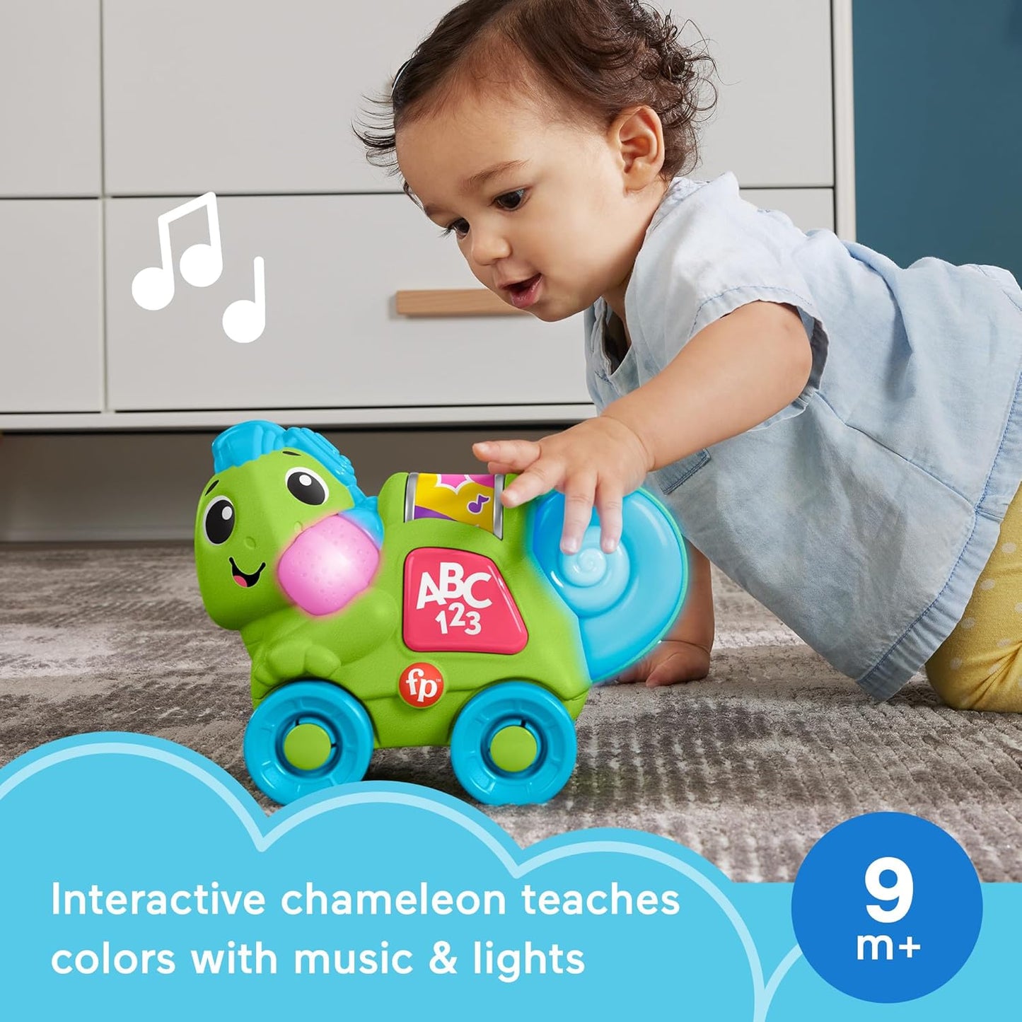 Fisher-Price Brinquedo de aprendizagem para bebês Link Squad Crawl ‘n Colors Camaleão com música e luzes para idades de 9+ meses, versão em inglês do Reino Unido, compatível apenas com itens Link Squad, HYL21