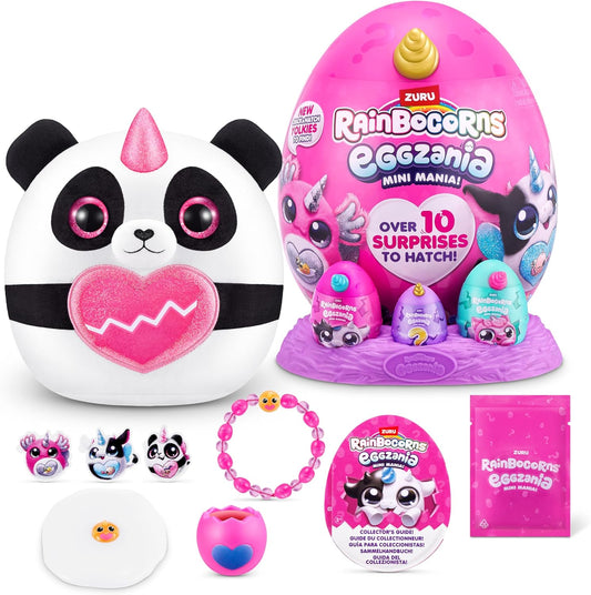 Rainbocorns ZURU Eggzania Mini Mania, Panda, da ZURU Plush Surprise Unboxing com Animal Soft Toy, ideia para meninas com brincadeiras imaginárias