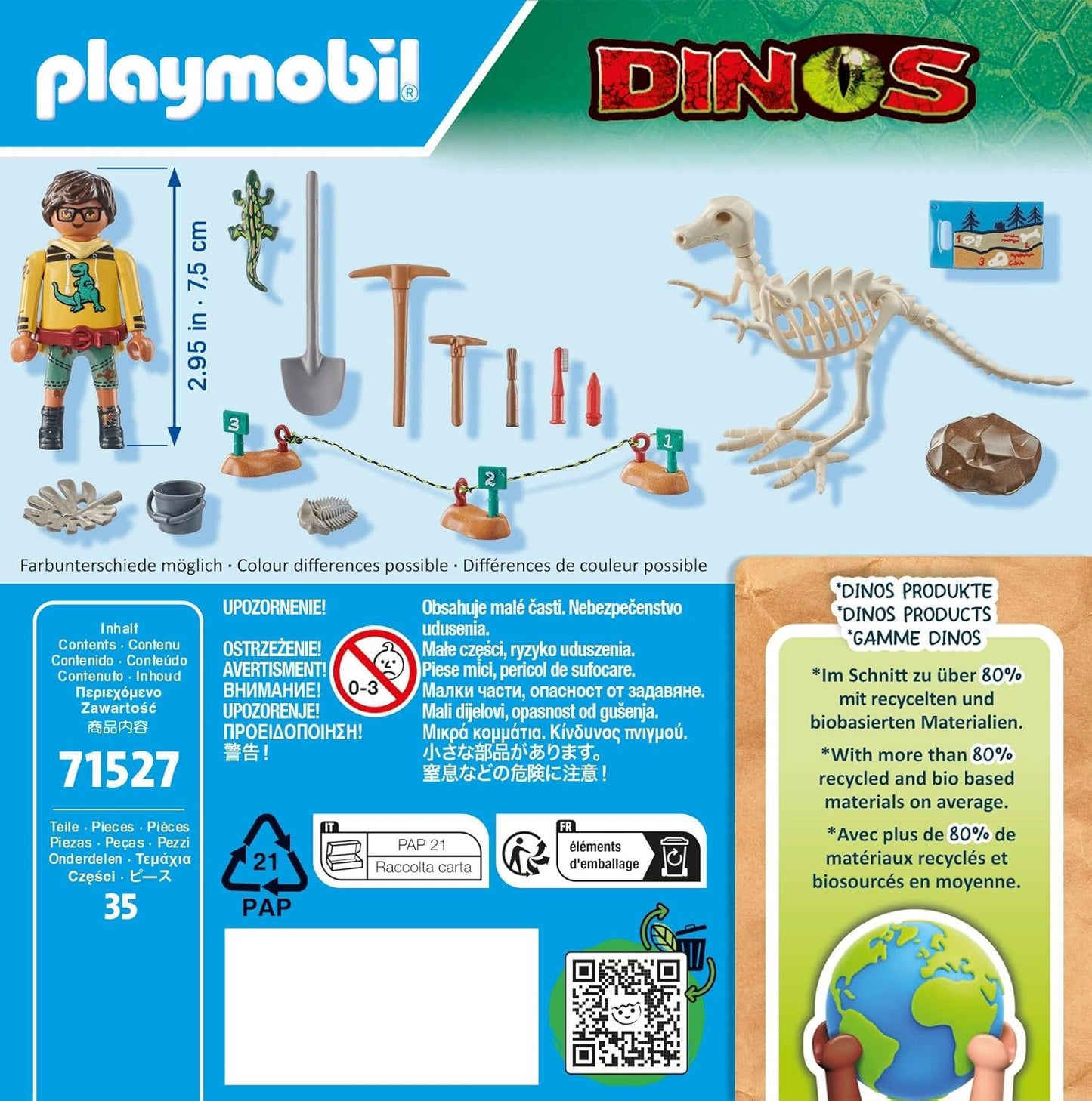 Playmobil 71527 Dinos: escavação arqueológica com esqueleto de dinossauro, conjuntos de dinossauros emocionantes, jurássico, brinquedos de dinossauro, dramatização divertida e imaginativa,