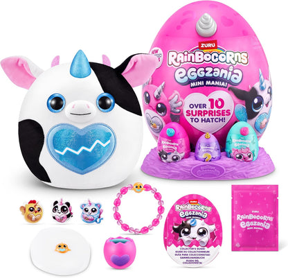 Rainbocorns ZURU Eggzania Mini Mania, Vaca, por ZURU Plush Surprise Unboxing com Animal Soft Toy, Ideia para Meninas com Brincadeiras Imaginárias