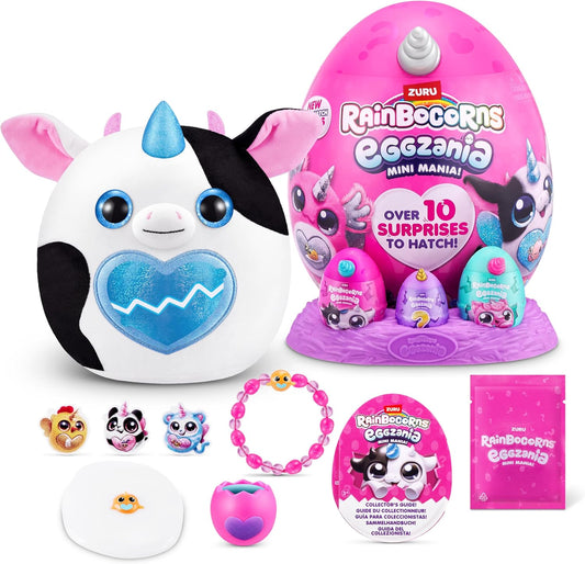 Rainbocorns ZURU Eggzania Mini Mania, Vaca, por ZURU Plush Surprise Unboxing com Animal Soft Toy, Ideia para Meninas com Brincadeiras Imaginárias