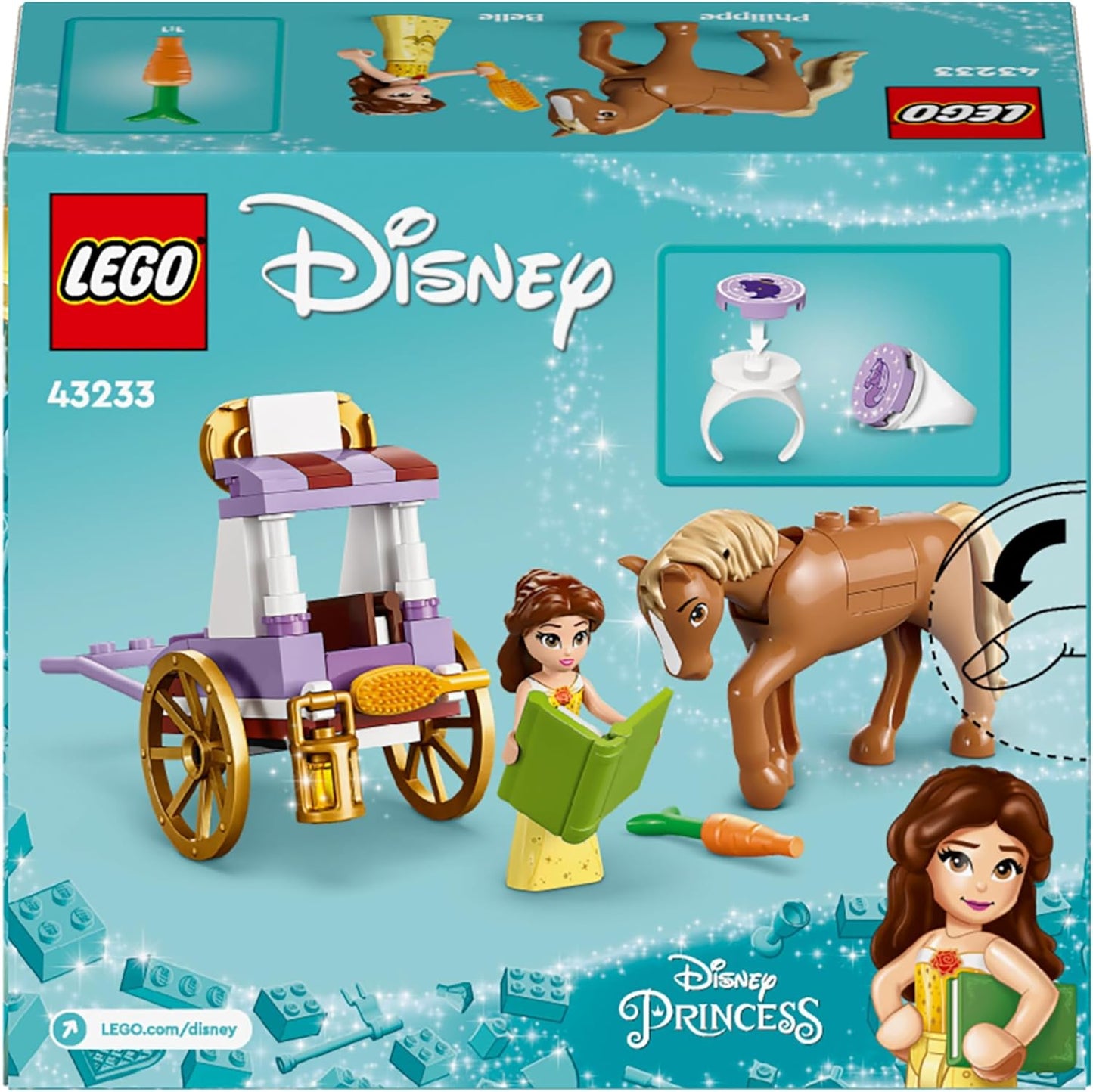 LEGO ǀ Carruagem de cavalos Storytime da Disney Princess Belle, brinquedo de construção para meninas e meninos de mais de 5 anos com miniboneca Belle e figura Phillipe, filme A Bela e a Fera da Disney, presente para crianças 43233