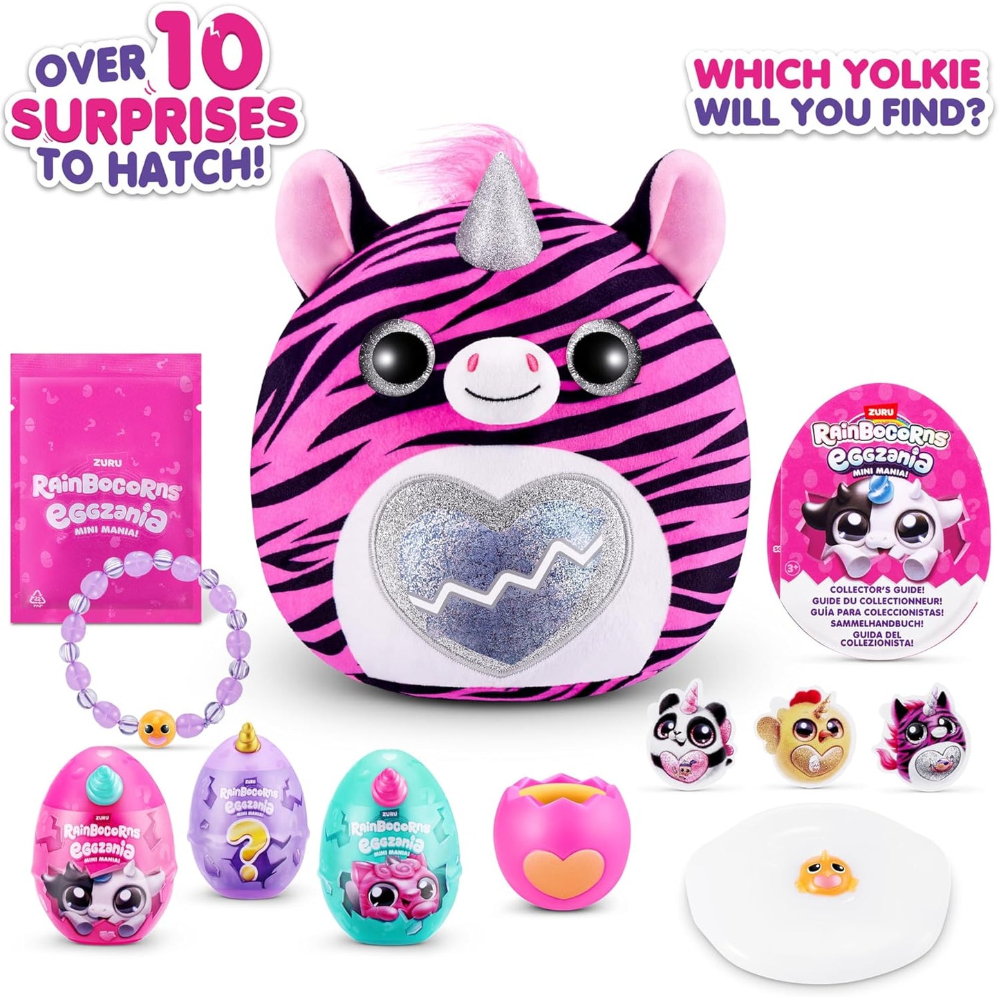 Rainbocorns ZURU Eggzania Mini Mania, Zebra, da ZURU Plush Surprise Unboxing com Animal Soft Toy, Ideia para Meninas com Brincadeiras Imaginárias (Zebra)