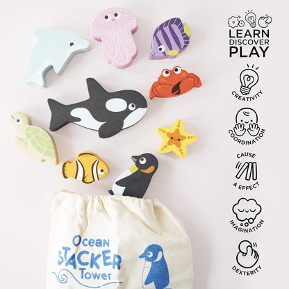 Le Toy Van - Ocean Petilou Stacker & Bag Brinquedo educacional de atividade de equilíbrio | Adequado para maiores de 18 meses