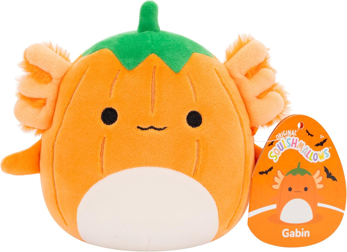 Squishmallows Original Halloween paquete de 4 unidades: Gabin Pumpkin Axolotl, Fitzy Goblin Holding Latte, Malcolm Bat Mushroom, Ms. K Purple Clown - Peluche oficial de Jazwares (pequeño)