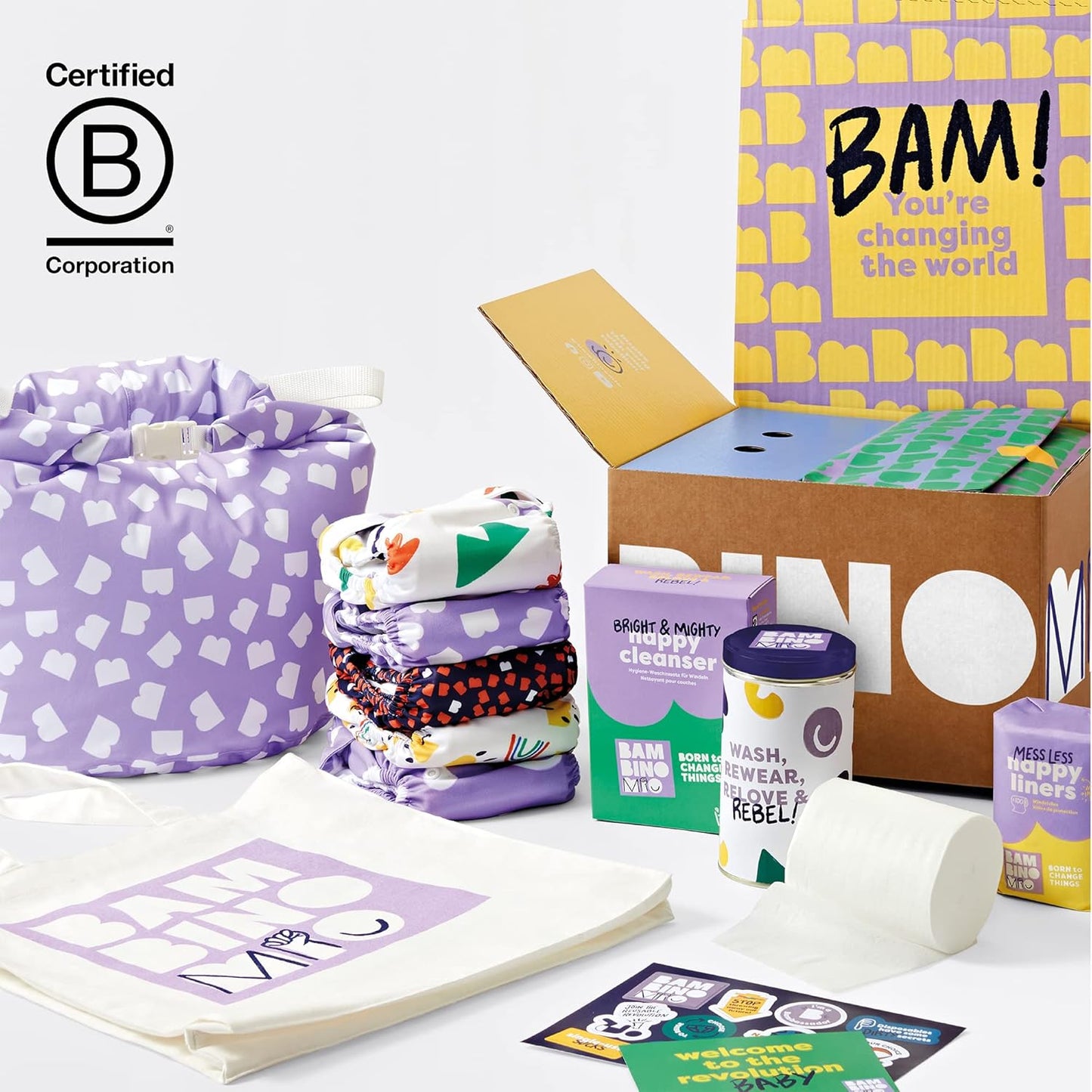 Bambino Mio, conjunto de fraldas reutilizáveis - The Little Rebel Bundle, 10 x fraldas, forros, bolsa úmida e limpador (negrito)