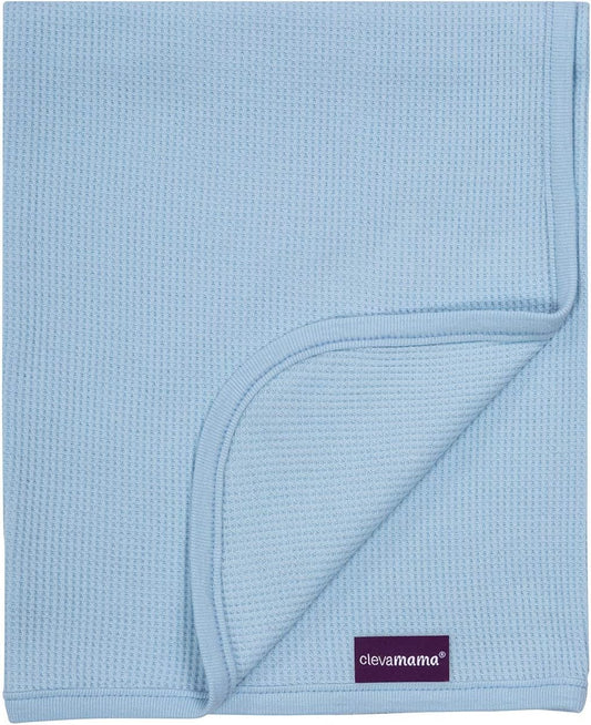 Clevamama Wraffle Wave Manta de algodón para bebé - Para ropa de cama de guardería, carib, cuna - 120x140 - Azul