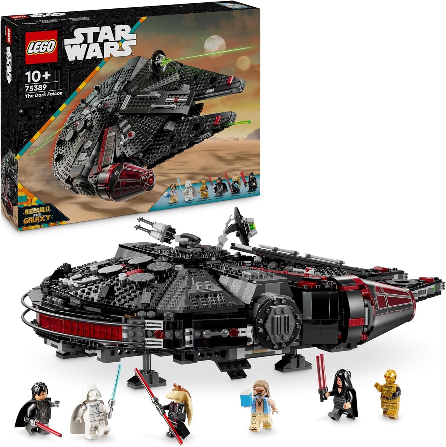 LEGO Conjunto de nave estelar Star Wars The Dark Falcon, brinquedo de construção de veículos para meninos e meninas com mais de 10 anos, com 6 minifiguras incl. C-3PO, presente de aniversário para crianças e fãs 75389