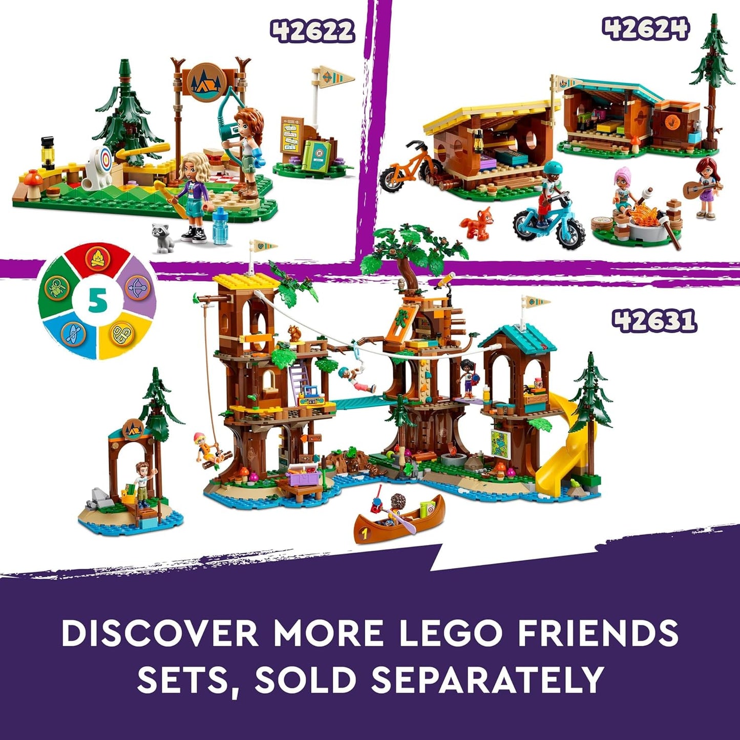 LEGO Brinquedo de construção de esportes aquáticos Friends Adventure Camp para crianças, ideia de presente de dramatização para meninas e meninos de 7 anos ou mais, com 3 personagens de miniboneca e uma figura de urso, conjunto educacional 42626