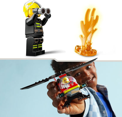 LEGO  Brinquedo de helicóptero de resgate de bombeiros urbanos para meninos e meninas de 5 anos ou mais, conjunto de construção de veículos com minifigura piloto de bombeiro, presente de brincadeira imaginativo para crianças 60411