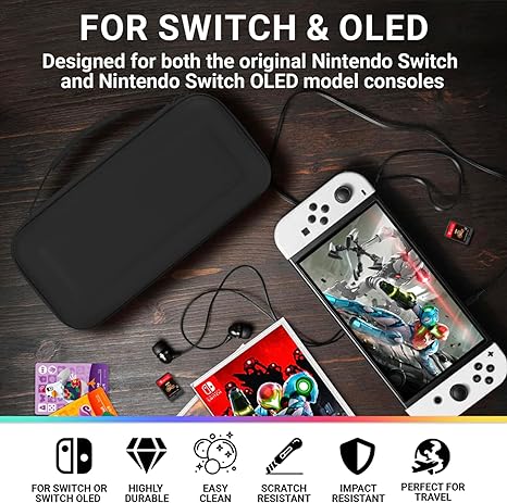 Orzly Estojo de transporte para Nintendo Switch OLED e Switch Console Estojo protetor rígido portátil de viagem Bolsa para console Nintendo Switch e acessórios