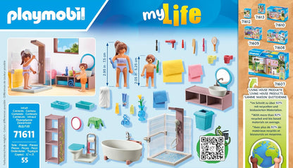 Playmobil 71611 myLife: Banheiro, incluindo duas figuras e vários acessórios, feito com mais de 80% de materiais reciclados e de base biológica, conjuntos de jogos detalhados adequados para crianças a partir de 4 anos