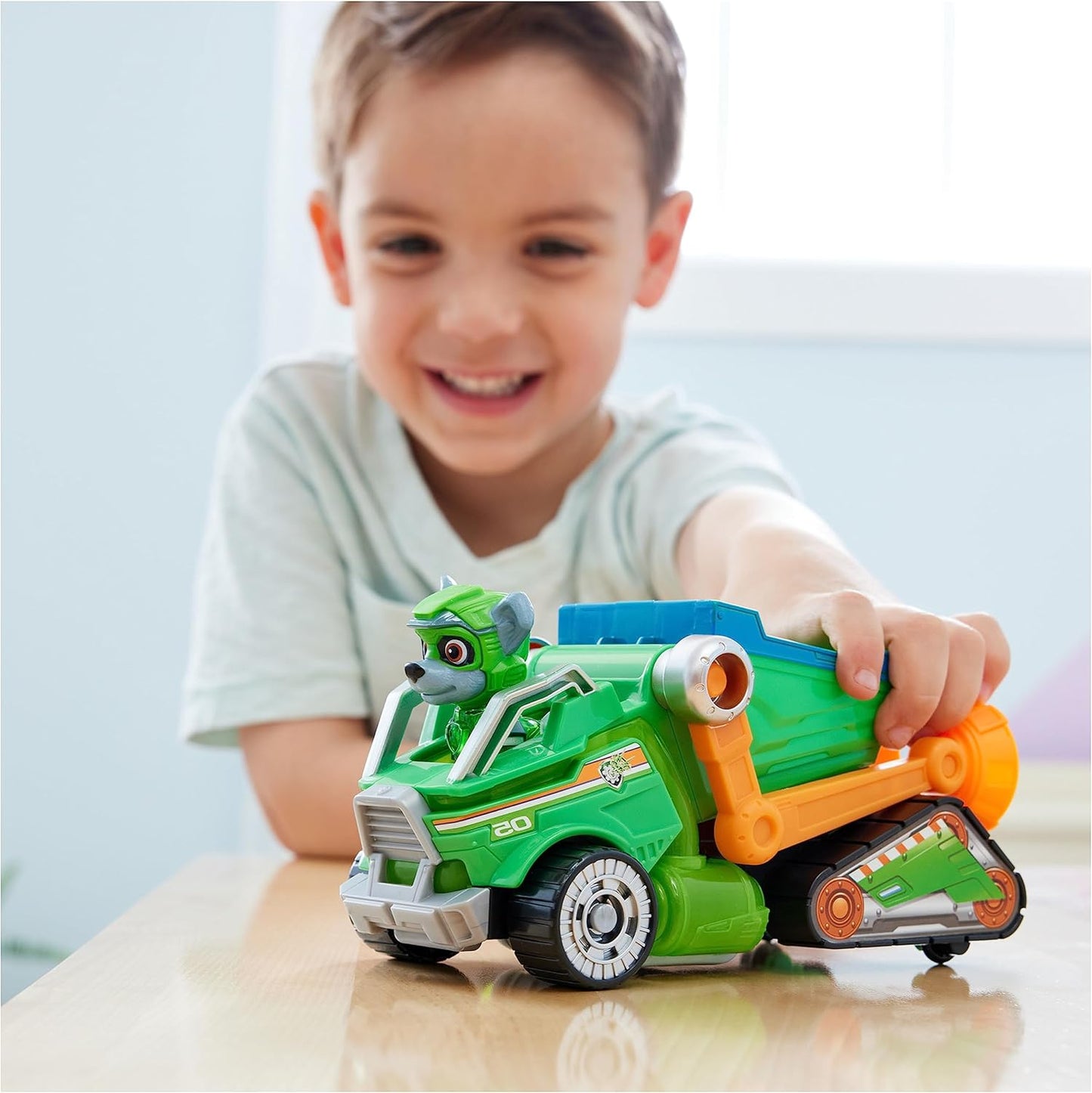 Paw Patrol: The Mighty Movie Toy Recycling Truck com Rocky Mighty Pups bonecos de ação, luzes e sons, brinquedos infantis para meninos e meninas 3+