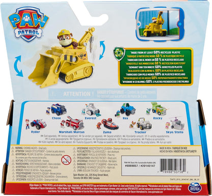 Paw Patrol, Bulldozer de Rubble, vehículo de juguete con figura de acción coleccionable, juguetes sostenibles para niños y niñas de 3 años en adelante