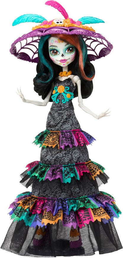 Monster High Boneca, Skelita Calaveras Día De Muertos 2024 Howliday colecionável com chapéu La Catrina, vestido Papel Picado e embalagem exibível, HXH99