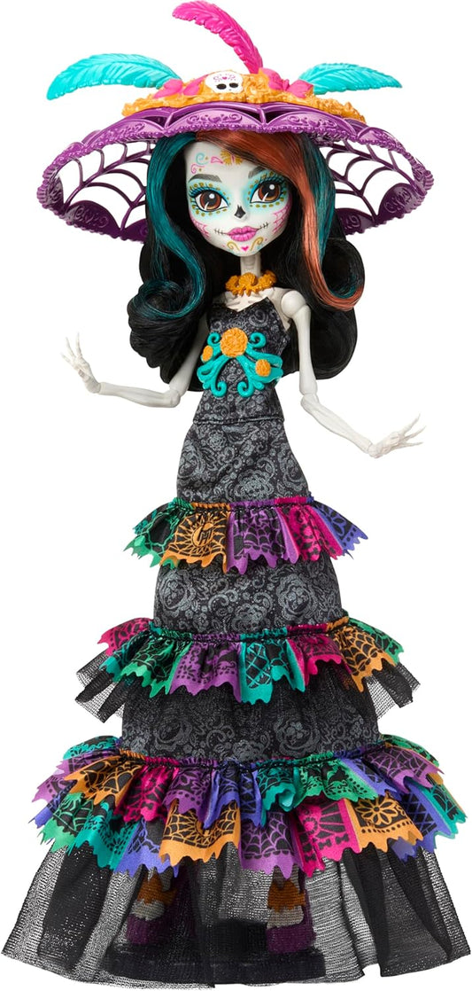 Muñeca Monster High, Skelita Calaveras Día De Muertos 2024 Howliday coleccionable con sombrero de La Catrina, vestido de Papel Picado y empaque exhibible, HXH99